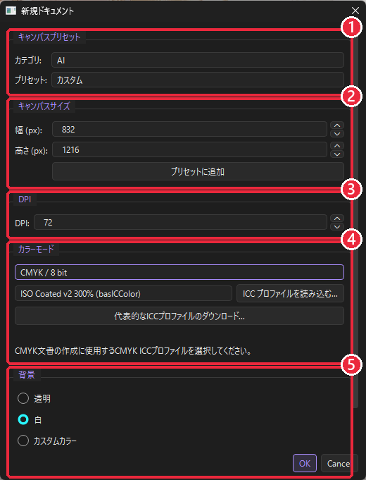 新規ドキュメント CMYK